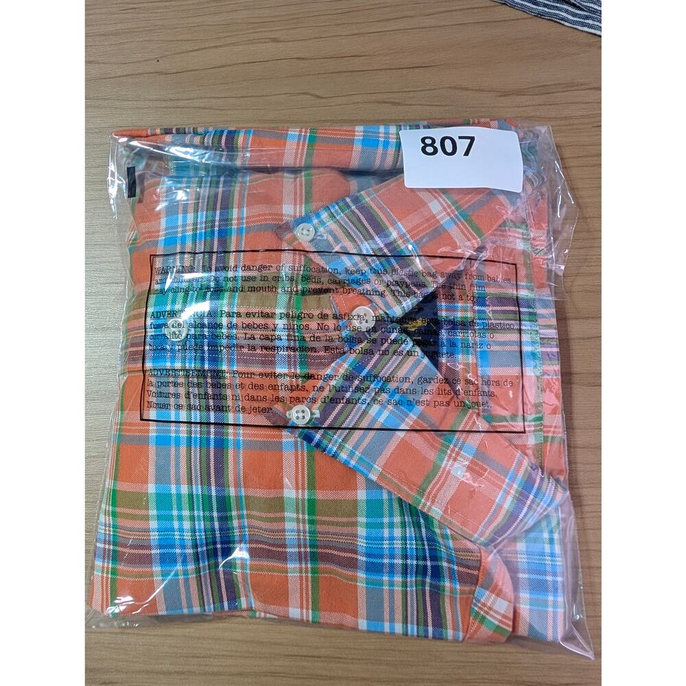 Ralph Lauren Orange Plaid Mens Medium Flesh Pony Button‎ Down Long Sleeve Shirt - Picture 9 of 9
